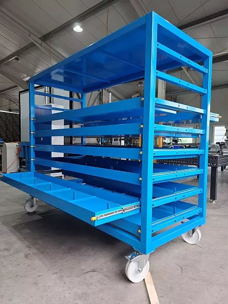 Schubladenwagen – 1000 kg blau, Modellbeispiel mit 6 Schubladen Schubladenwagen – 1000 kg blau, Modellbeispiel mit 6 Schubladen