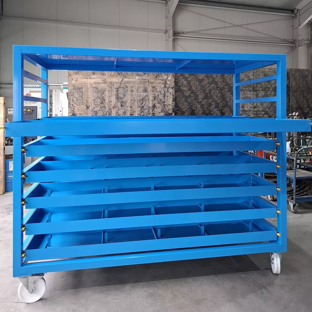 Schwerlast Schubladenwagen 1000kg himmelblau von vorne